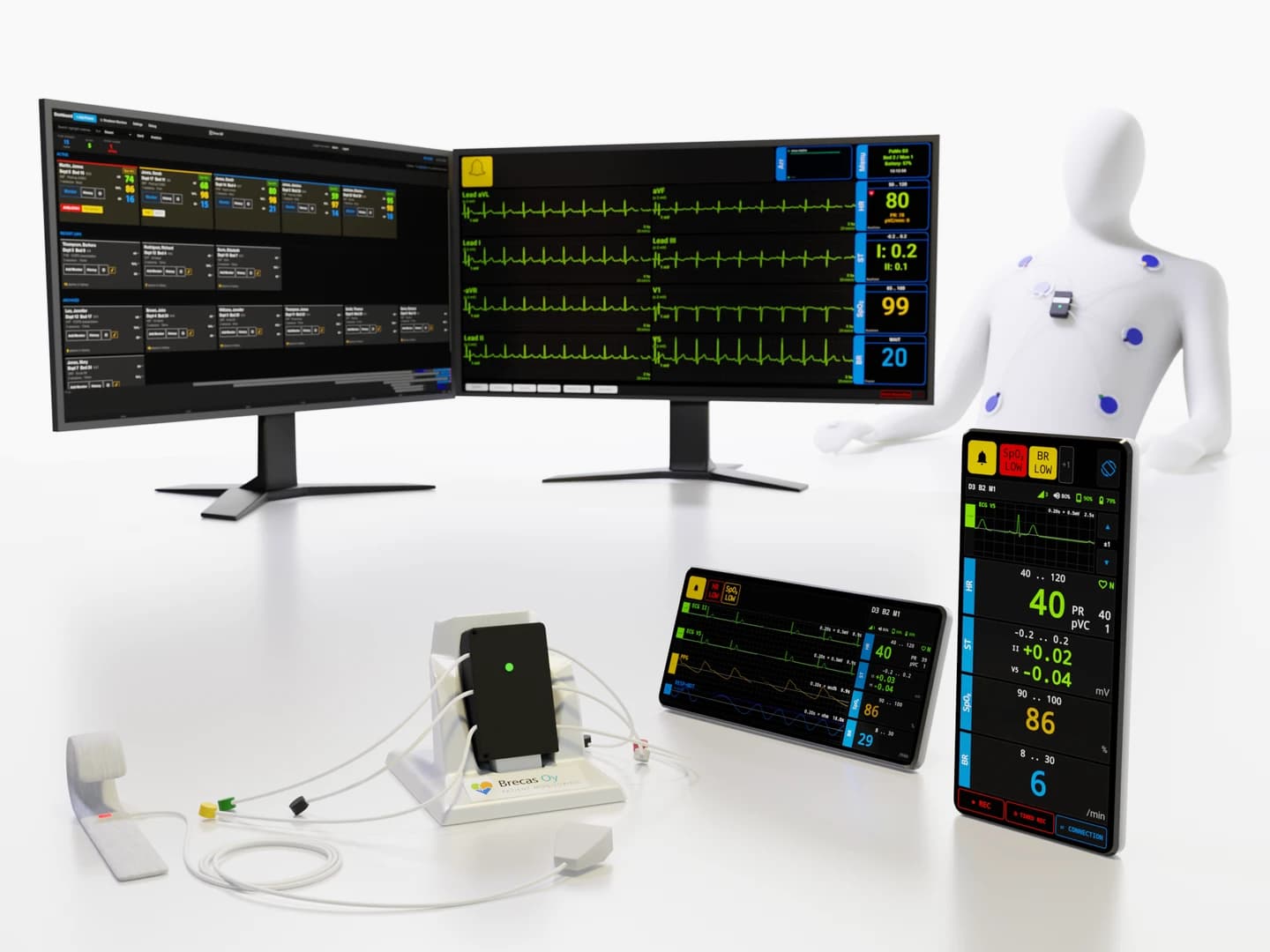 PaMo wearable device displaying patient vital signs on a screen